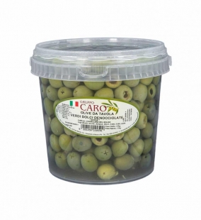 Pitted Nocellara marinated green olives in brine