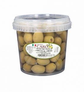 Stuffed green olives with lemon in brine