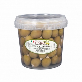 Stuffed green olives with almonds in brine