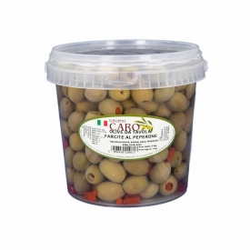 Stuffed green olives with pepper in brine
