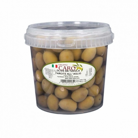 image Stuffed green olives with garlic in brine