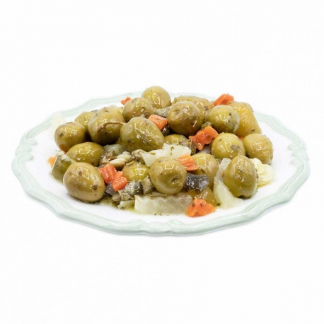 image 1 of Seasoned green olives with pickled vegetables